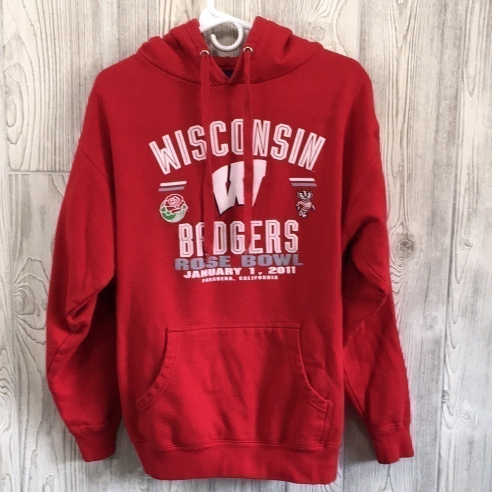 Wisconsin Badgers Rose Bowl 2011 Red Hoodie Pullover L XL Old Varsity Brand